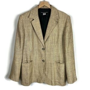 VTG Women's 100% Linen Black/Tan Weave Lined Blazer Jacket 14 Bianca Nygard
